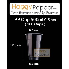 PP Plastic Cup 500ml 16oz ( 95mm ) ( 100 Cups ) PK-T0014 PP材质塑料杯16安士