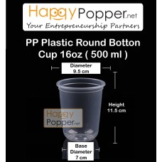 PP Plastic Round Button U Cup 500ml 16oz ( 95mm ) ( 50 Cups )  PK-T0007 PP材质U型圆底塑料杯16安士