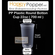 PP Plastic Round Button U Cup 700ml 22oz ( 95mm ) ( 50 Cups ) PK-T0008 PP材质U型圆底塑料杯22安士