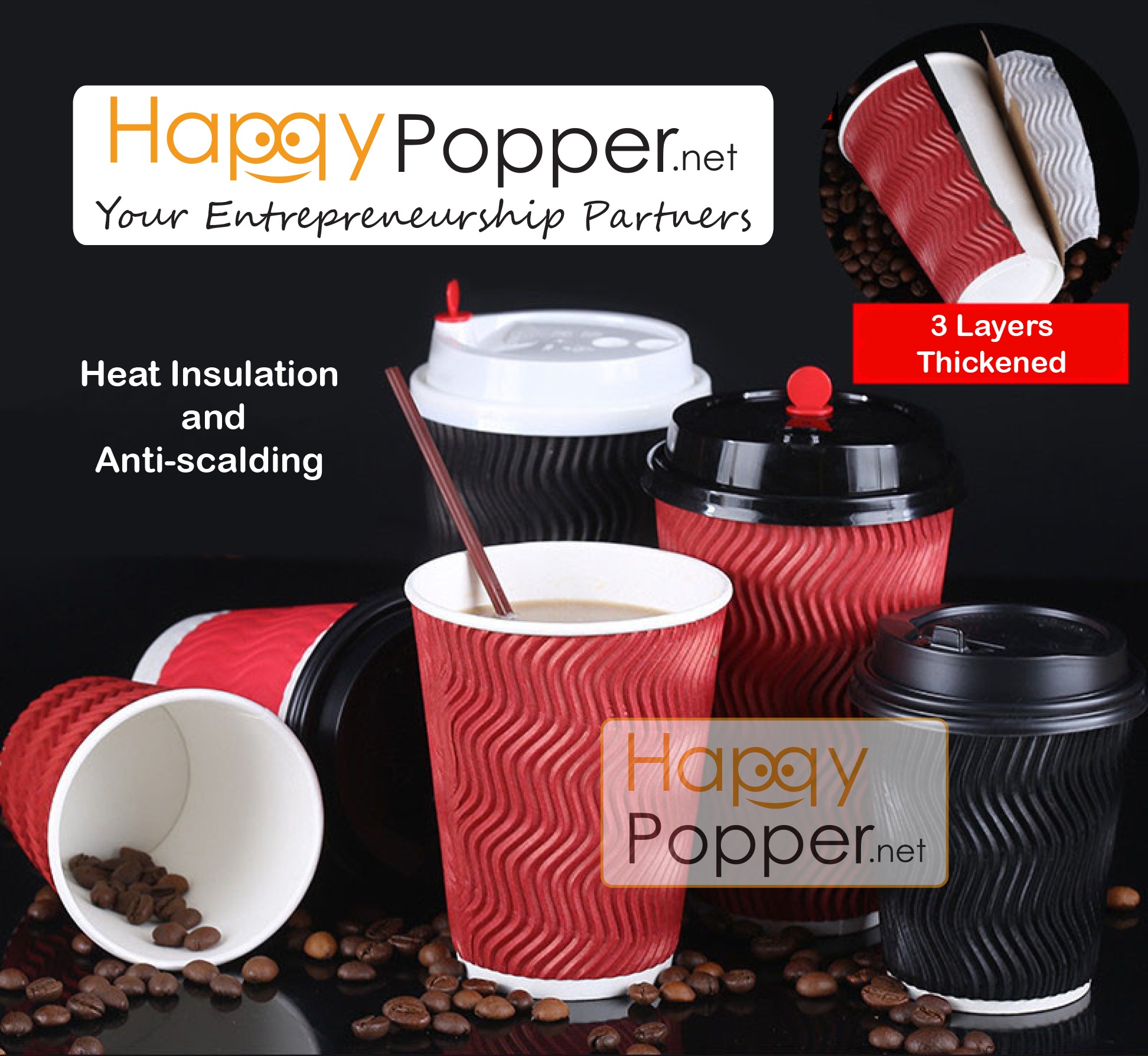Ripple Paper Hot Cup 12oz ( 20 pcs/ Roll ) ( 500 pcs/ Ctn ) ( Cup Only ...