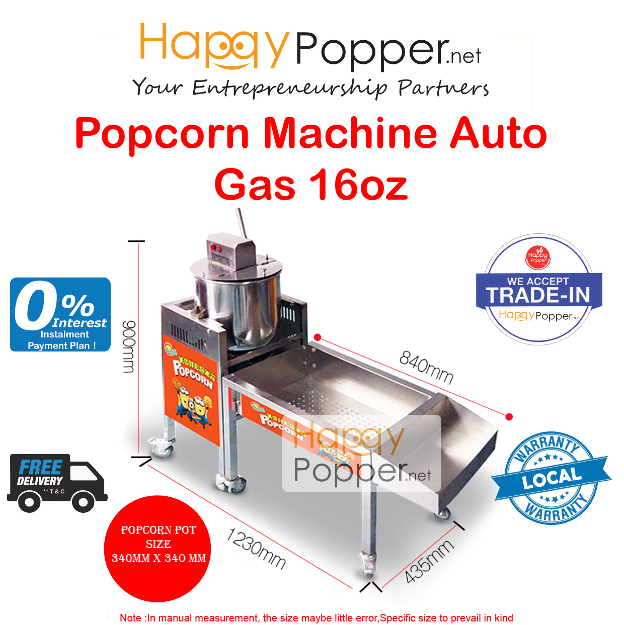 Popcorn Machine Auto with Stand 16oz ( Gas ) PC-M0003 燃气爆米花机16安士