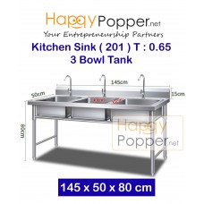 Stainless Steel Kitchen Sink 3 Bowl Tank 145 x 50 x 80 cm T : 0.65 ( 201 ) SS-M0010 201不锈钢厨房水槽三槽