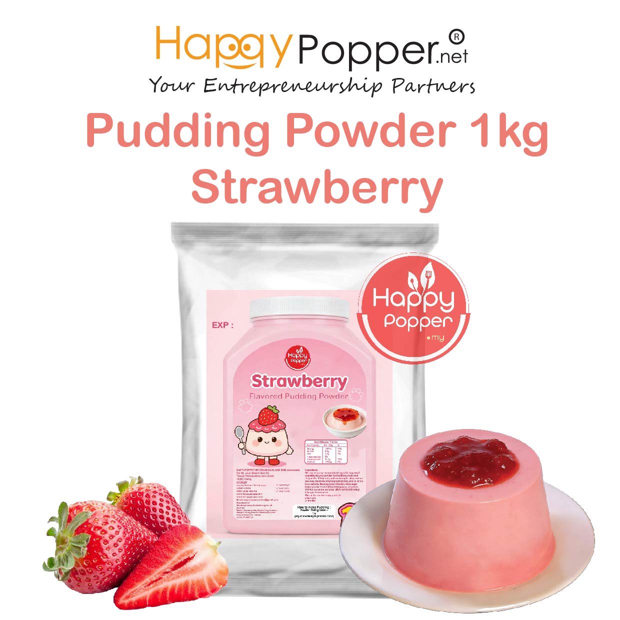 Puding Powder Pudding Powder Strawberry flavoured 1kg (20pkt/ctn) BT-P0027 草莓风味布丁粉 1公斤