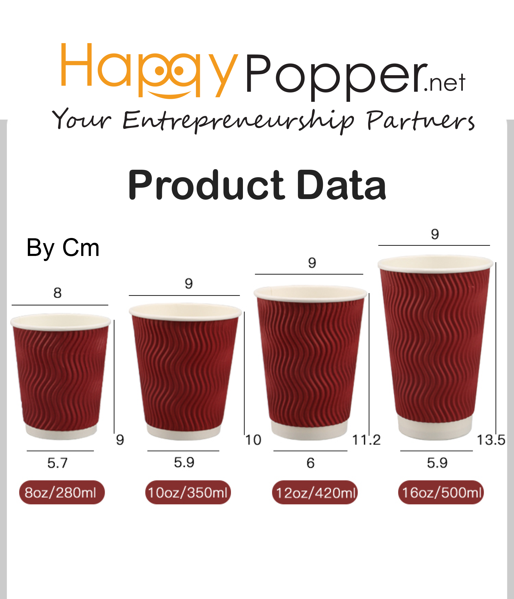 Ripple Paper Hot Cup 12oz ( 20 pcs/ Roll ) ( 500 pcs/ Ctn ) ( Cup Only ...